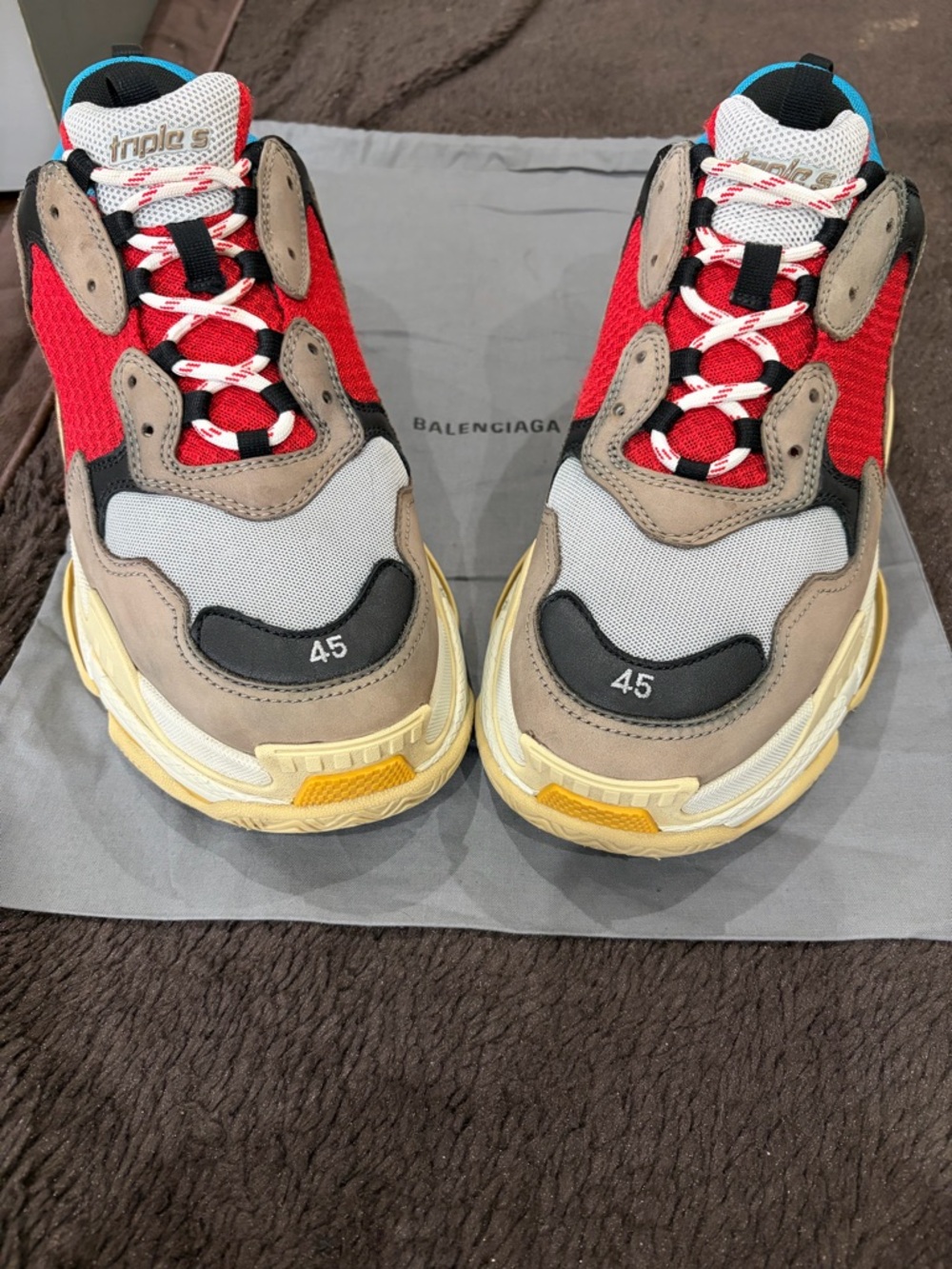 Balenciaga Chunky Triple S Sneakers in Red, Beige, Gray & Black - Picture 2 of 11